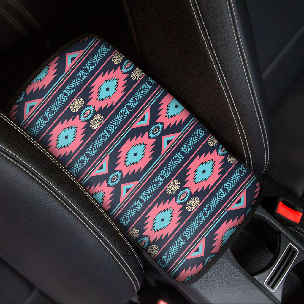 Pink And Blue Southwestern Pattern Print Car Center Console Cover