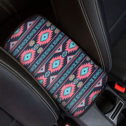 Pink And Blue Southwestern Pattern Print Car Center Console Cover