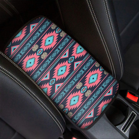 Pink And Blue Southwestern Pattern Print Car Center Console Cover