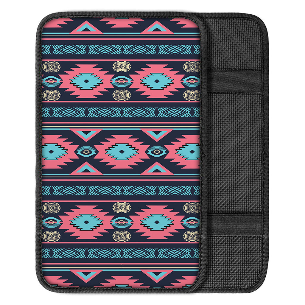 Pink And Blue Southwestern Pattern Print Car Center Console Cover