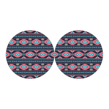 Pink And Blue Southwestern Pattern Print Car Coasters