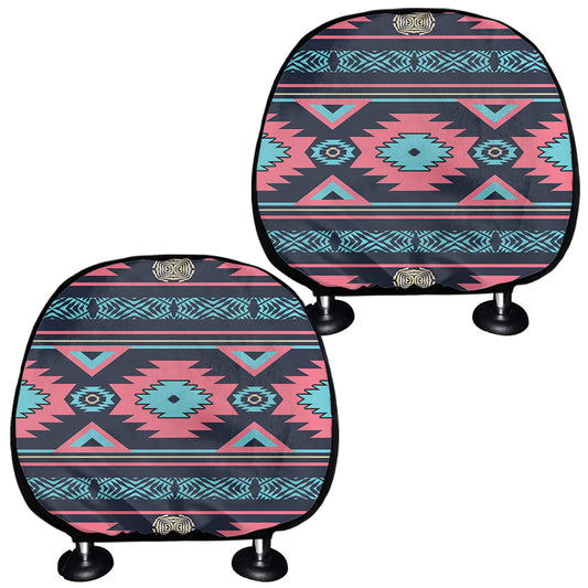 Pink And Blue Southwestern Pattern Print Car Headrest Covers