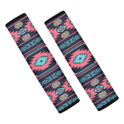 Pink And Blue Southwestern Pattern Print Car Seat Belt Covers