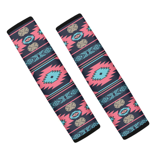 Pink And Blue Southwestern Pattern Print Car Seat Belt Covers
