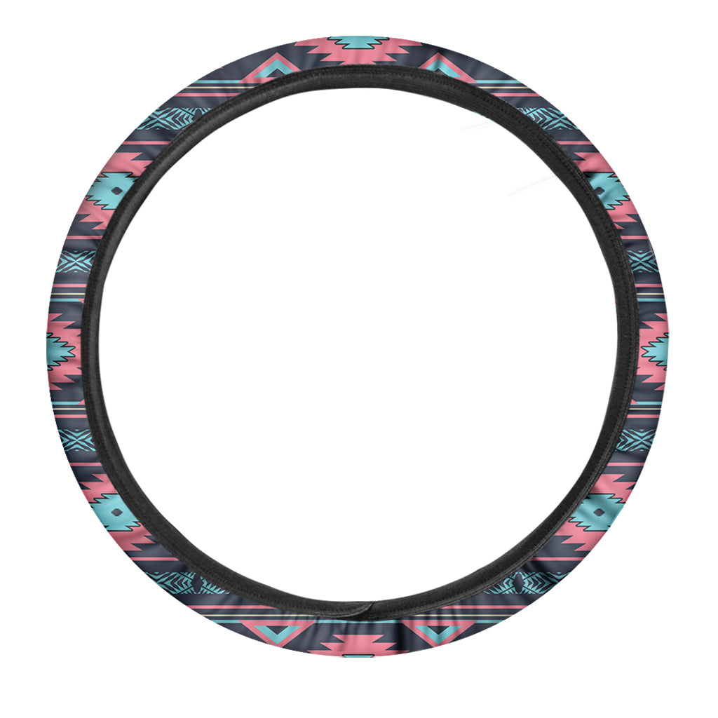 Pink And Blue Southwestern Pattern Print Car Steering Wheel Cover