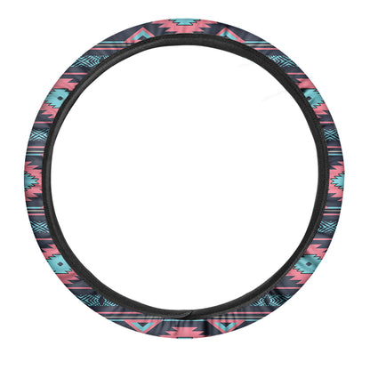 Pink And Blue Southwestern Pattern Print Car Steering Wheel Cover