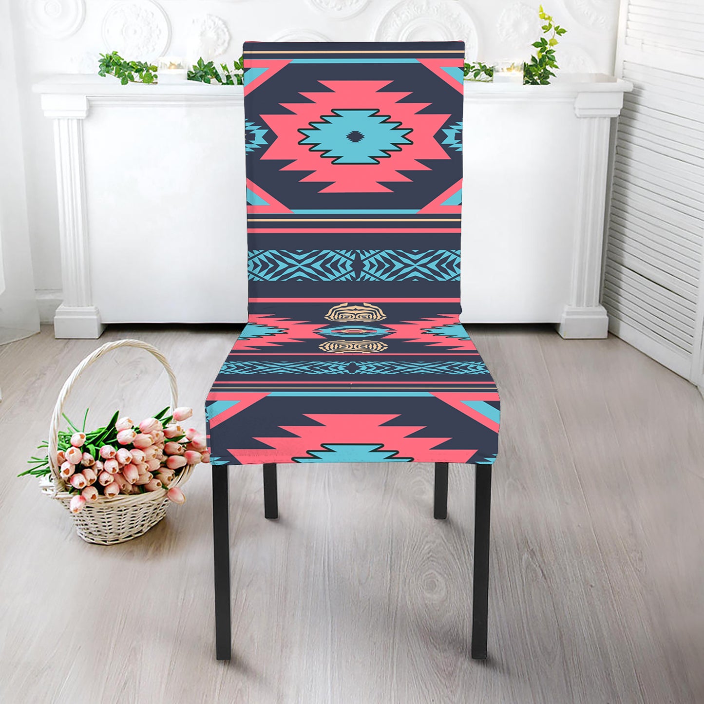Pink And Blue Southwestern Pattern Print Dining Chair Slipcover