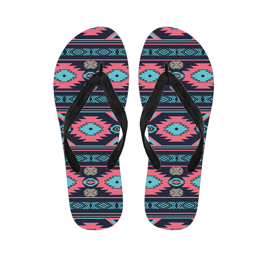 Pink And Blue Southwestern Pattern Print Flip Flops