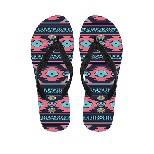 Pink And Blue Southwestern Pattern Print Flip Flops