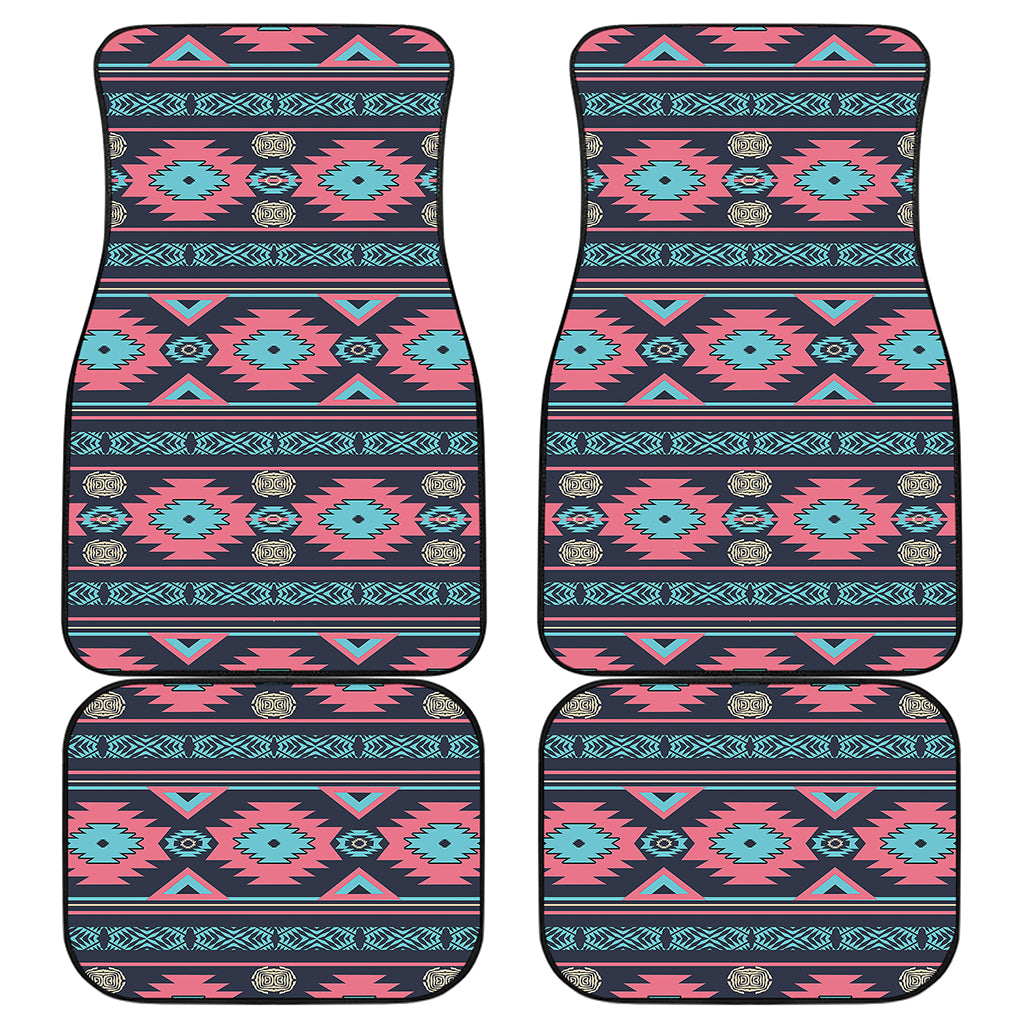 Pink And Blue Southwestern Pattern Print Front and Back Car Floor Mats