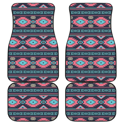 Pink And Blue Southwestern Pattern Print Front and Back Car Floor Mats
