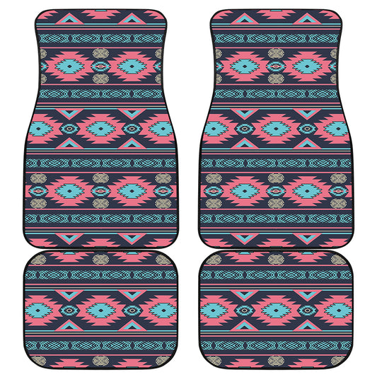 Pink And Blue Southwestern Pattern Print Front and Back Car Floor Mats
