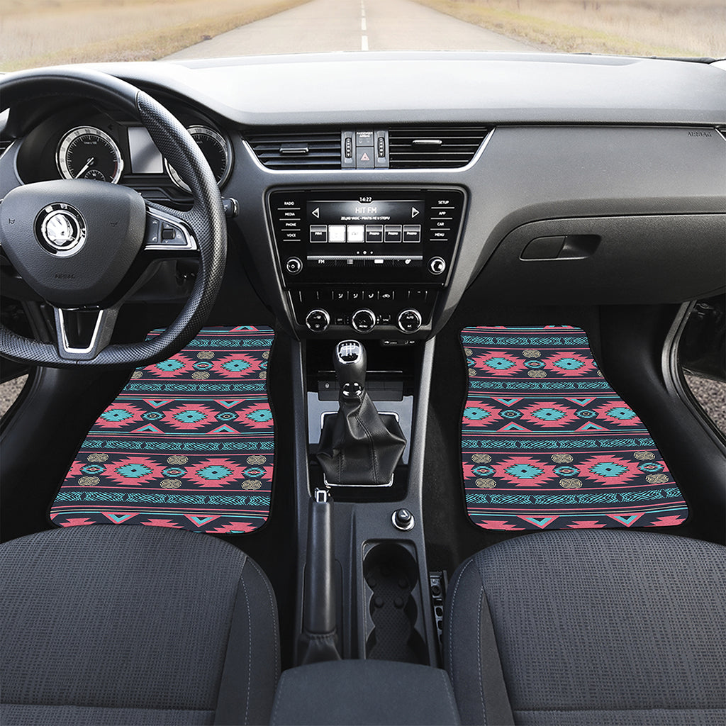 Pink And Blue Southwestern Pattern Print Front and Back Car Floor Mats