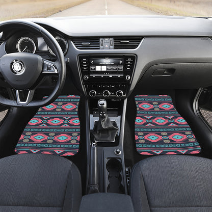 Pink And Blue Southwestern Pattern Print Front and Back Car Floor Mats