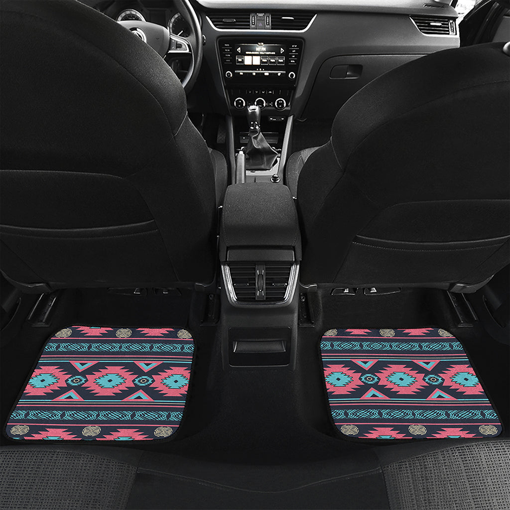 Pink And Blue Southwestern Pattern Print Front and Back Car Floor Mats