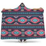 Pink And Blue Southwestern Pattern Print Hooded Blanket