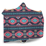 Pink And Blue Southwestern Pattern Print Hooded Blanket