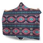 Pink And Blue Southwestern Pattern Print Hooded Blanket