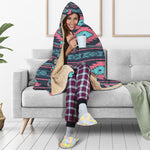 Pink And Blue Southwestern Pattern Print Hooded Blanket