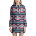 Pink And Blue Southwestern Pattern Print Pullover Hoodie Dress