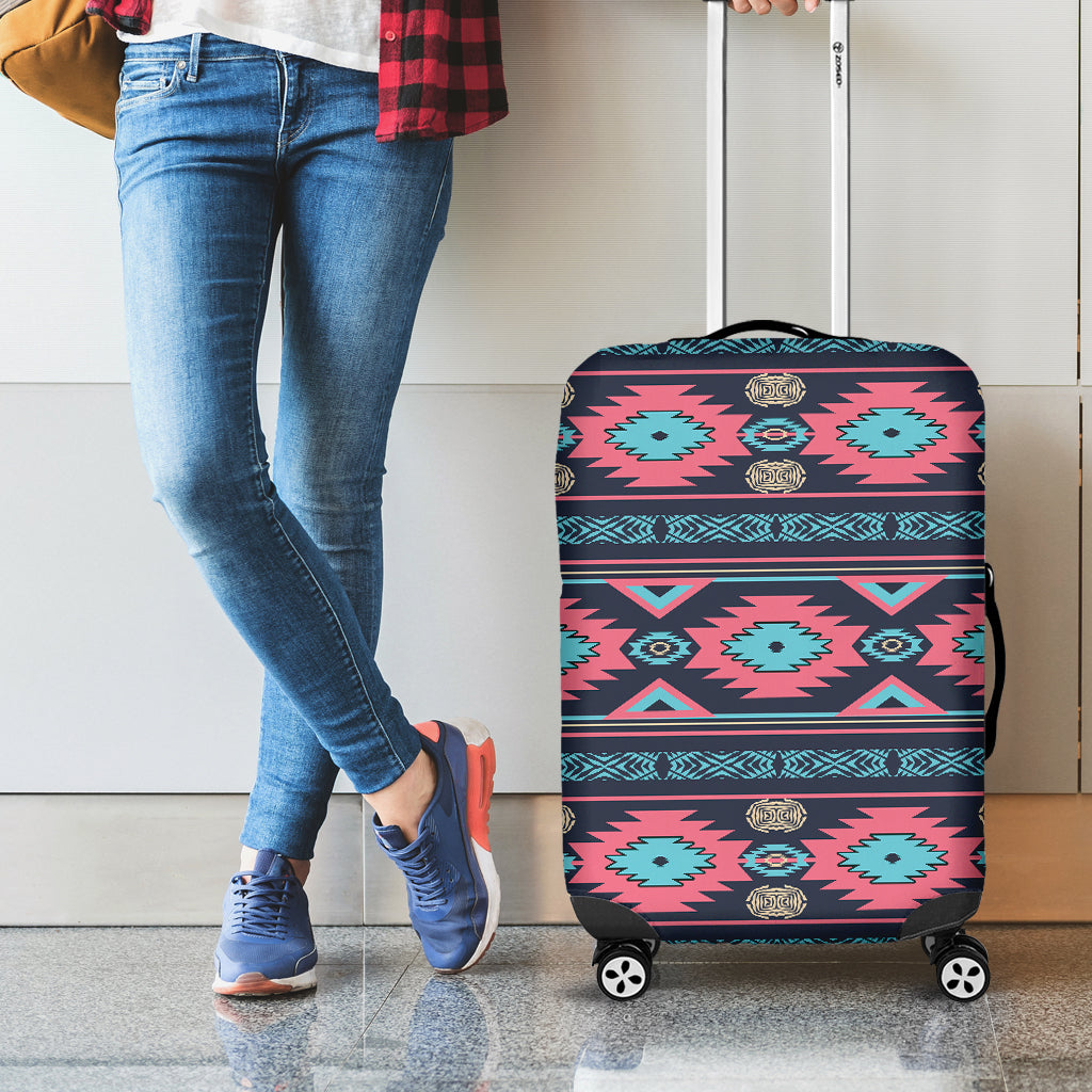 Pink And Blue Southwestern Pattern Print Luggage Cover