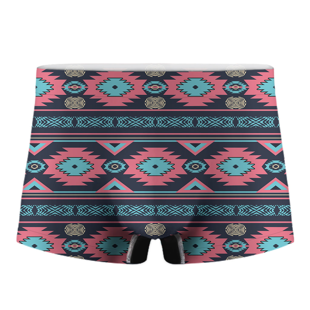 Pink And Blue Southwestern Pattern Print Men's Boxer Briefs