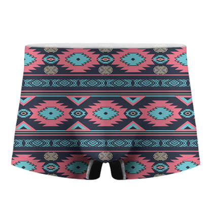 Pink And Blue Southwestern Pattern Print Men's Boxer Briefs
