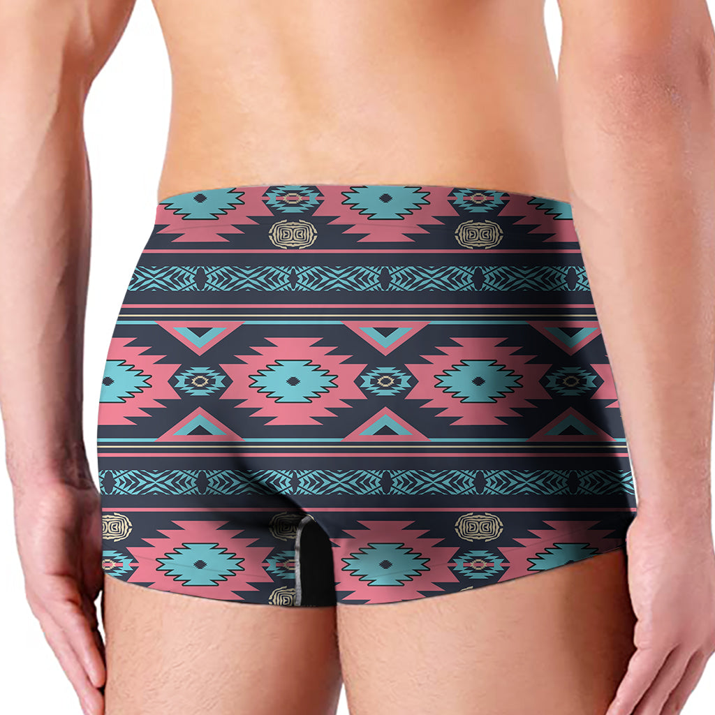 Pink And Blue Southwestern Pattern Print Men's Boxer Briefs