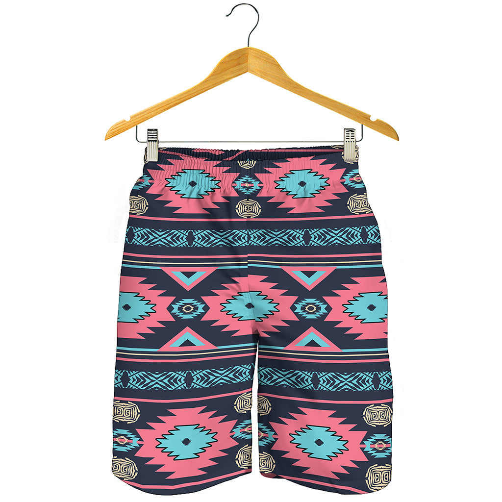 Pink And Blue Southwestern Pattern Print Men's Shorts