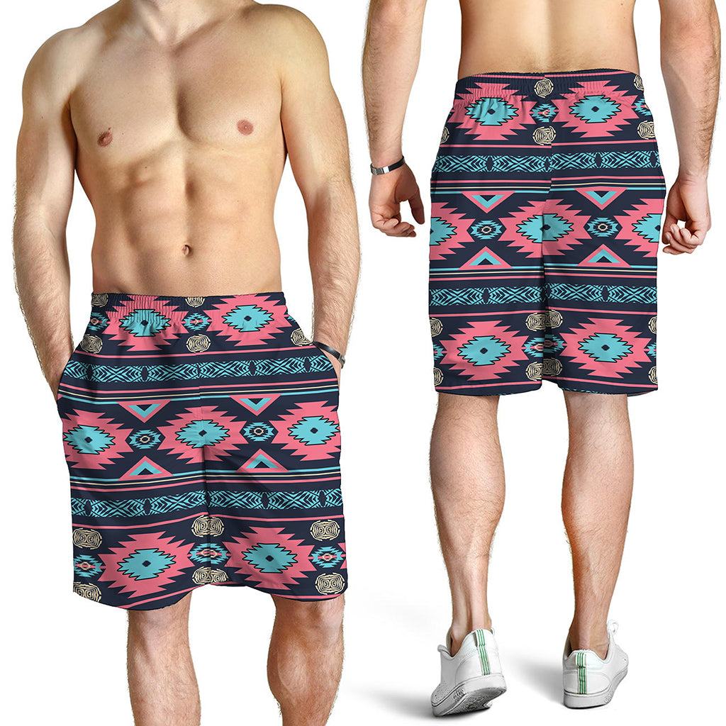 Pink And Blue Southwestern Pattern Print Men's Shorts
