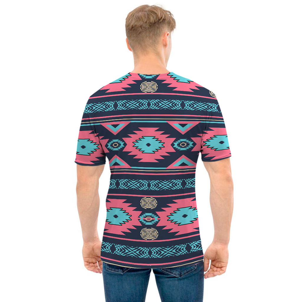 Pink And Blue Southwestern Pattern Print Men's T-Shirt