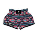 Pink And Blue Southwestern Pattern Print Muay Thai Boxing Shorts