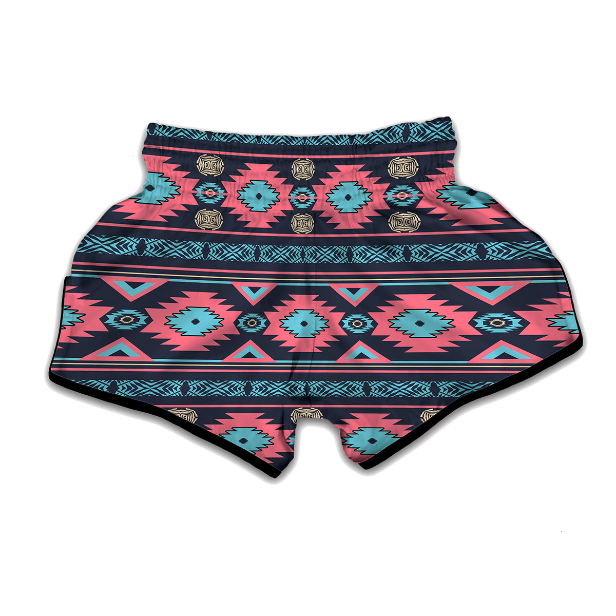 Pink And Blue Southwestern Pattern Print Muay Thai Boxing Shorts