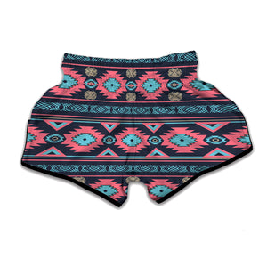 Pink And Blue Southwestern Pattern Print Muay Thai Boxing Shorts