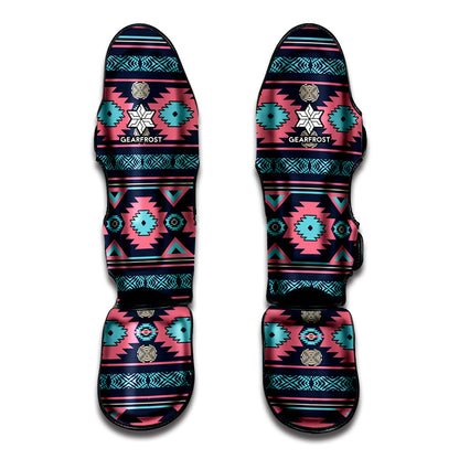 Pink And Blue Southwestern Pattern Print Muay Thai Shin Guard