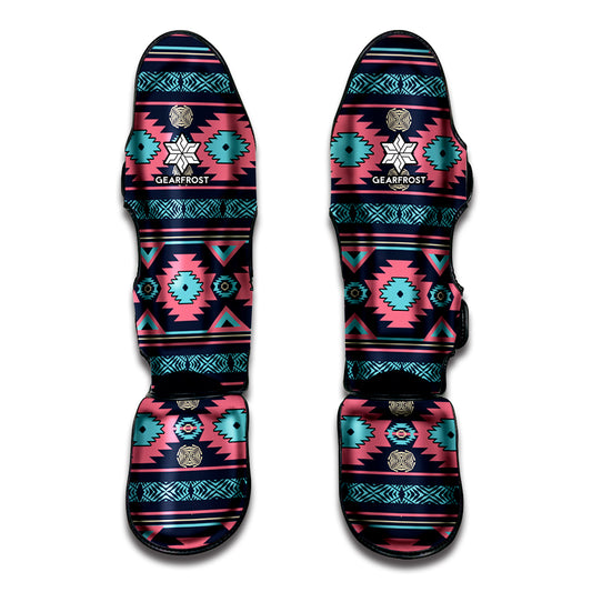 Pink And Blue Southwestern Pattern Print Muay Thai Shin Guard
