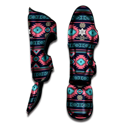 Pink And Blue Southwestern Pattern Print Muay Thai Shin Guard