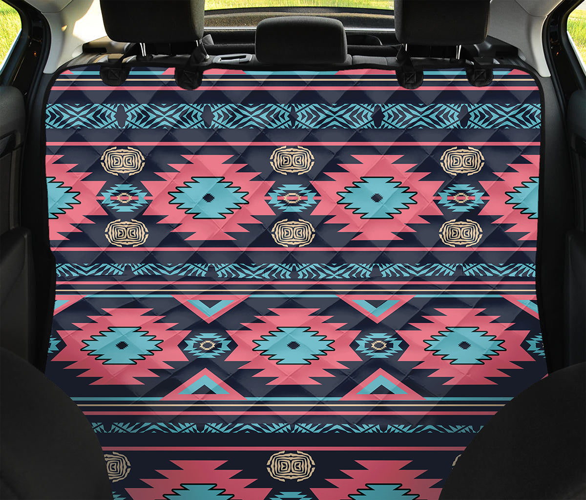Pink And Blue Southwestern Pattern Print Pet Car Back Seat Cover