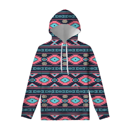 Pink And Blue Southwestern Pattern Print Pullover Hoodie