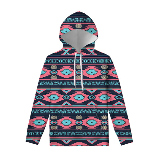 Pink And Blue Southwestern Pattern Print Pullover Hoodie