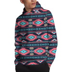 Pink And Blue Southwestern Pattern Print Pullover Hoodie