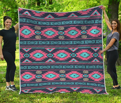 Pink And Blue Southwestern Pattern Print Quilt