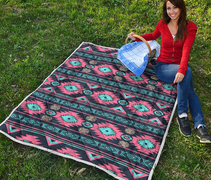 Pink And Blue Southwestern Pattern Print Quilt