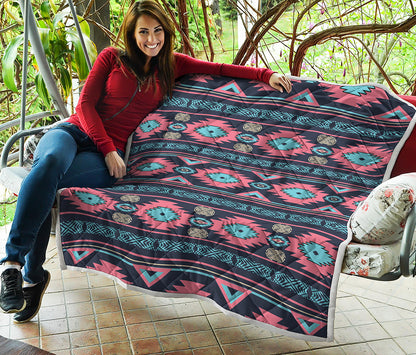 Pink And Blue Southwestern Pattern Print Quilt