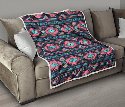 Pink And Blue Southwestern Pattern Print Quilt
