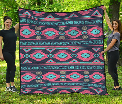 Pink And Blue Southwestern Pattern Print Quilt