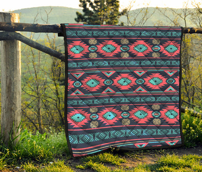 Pink And Blue Southwestern Pattern Print Quilt