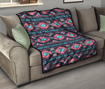 Pink And Blue Southwestern Pattern Print Quilt