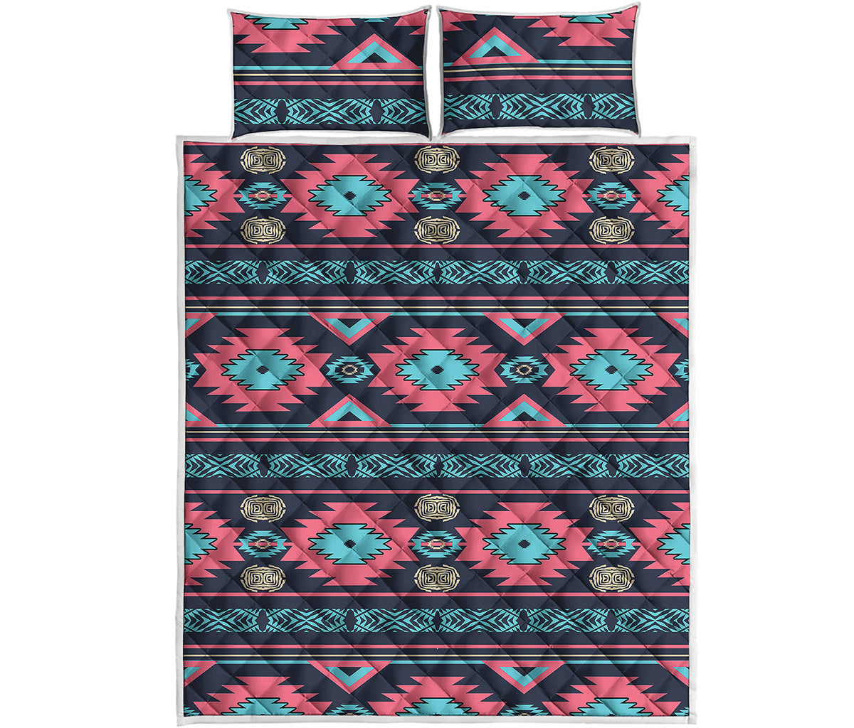 Pink And Blue Southwestern Pattern Print Quilt Bed Set