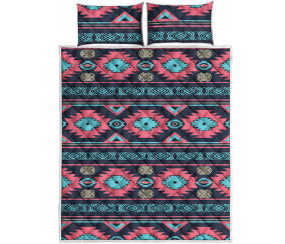 Pink And Blue Southwestern Pattern Print Quilt Bed Set